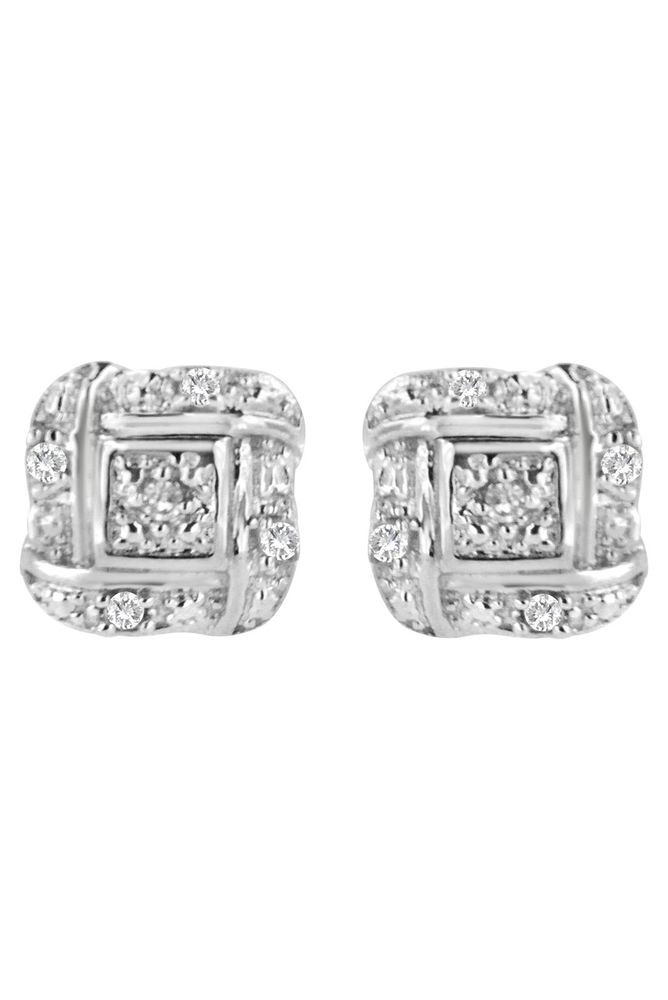Round-Cut Diamond Accent Swirl Square Knot Earrings